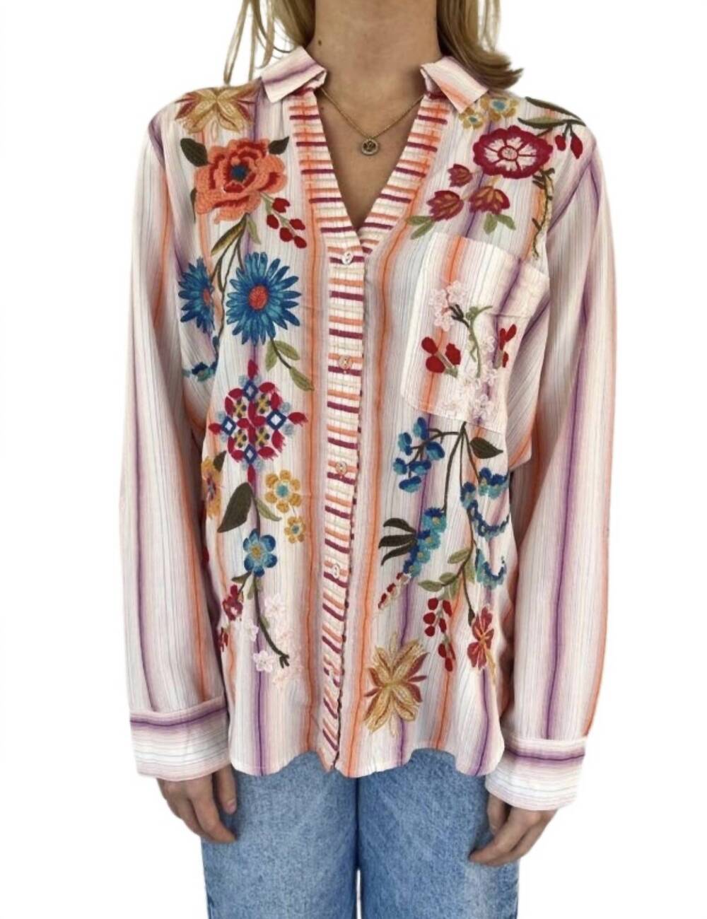 NEW JOHNNY WAS dionne relaxed shirt in multi stripe